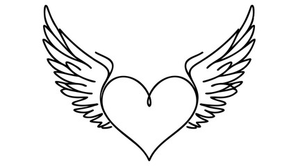 Obraz premium Continuous one line drawing flying heart love with wings. Romantic love. One line design vector graphic illustration.