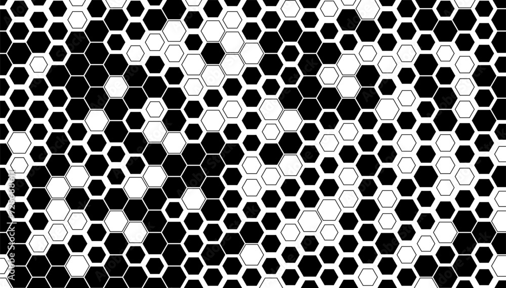 Poster black and white seamless pattern hexagon honeycomb texture. vector abstract background illustration.