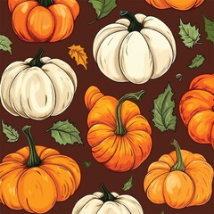 Seamless pattern with hand drawn Pumpkins.