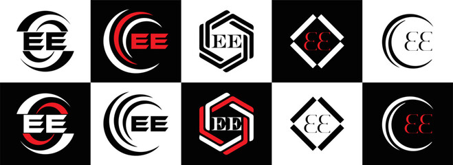 EE logo. E E design. WhitE EE letter. EE, E E letter logo SET design. Initial letter EE linked circle uppercase monogram logo. E E letter logo SET vector design. EE letter logo design	
