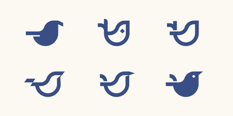 Set of Abstract Bird icon logo template with line art style. Creative bird logo collection.