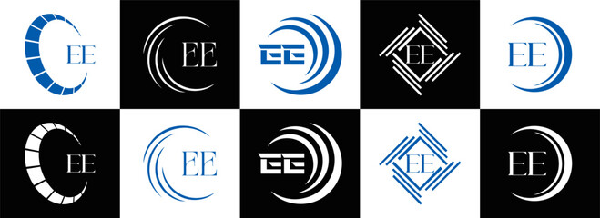 EE logo. E E design. WhitE EE letter. EE, E E letter logo SET design. Initial letter EE linked circle uppercase monogram logo. E E letter logo SET vector design. EE letter logo design	
