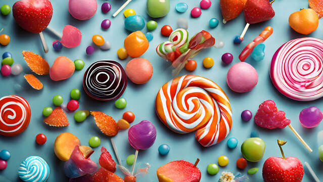 Sweet candy concept image in all colors. Generative AI.