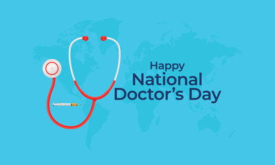 International happy Doctor's Day, World Doctors Day. Happy doctor's day with symbol of heartbeat, syringe and stethoscope isolated on white background