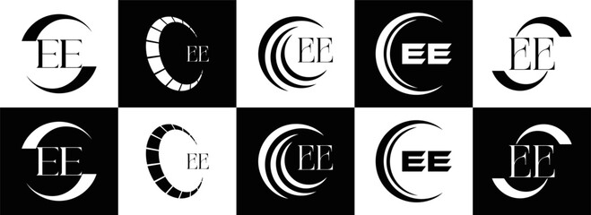 EE logo. E E design. WhitE EE letter. EE, E E letter logo SET design. Initial letter EE linked circle uppercase monogram logo. E E letter logo SET vector design. EE letter logo design	
