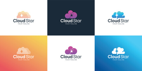Set of Creative star cloud logo design template. inspiration collection cloud with star concept design.