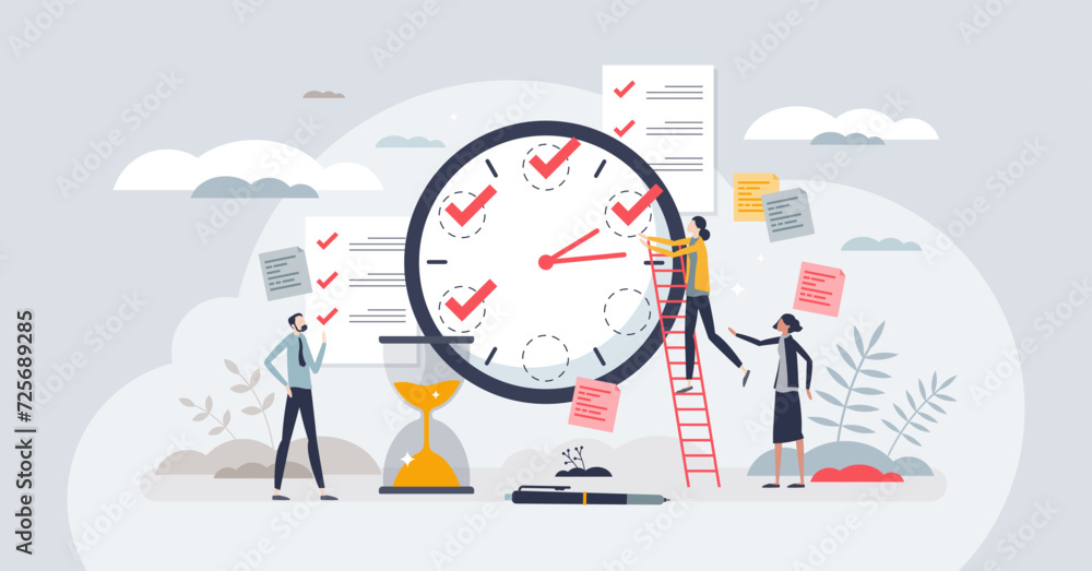 Aufkleber quick tasks as effective and fast work schedule plan tiny person concept. clock with hourly deadline