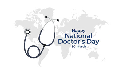 International happy Doctor's Day, World Doctors Day. Happy doctor's day with symbol of heartbeat, syringe and stethoscope isolated on white background