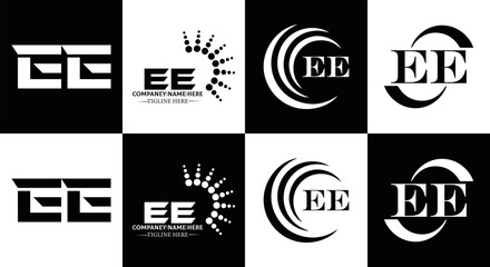 EE logo. E E design. WhitE EE letter. EE, E E letter logo SET design. Initial letter EE linked circle uppercase monogram logo. E E letter logo SET vector design. EE letter logo design	

