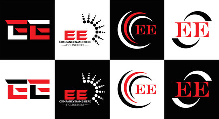 EE logo. E E design. WhitE EE letter. EE, E E letter logo SET design. Initial letter EE linked circle uppercase monogram logo. E E letter logo SET vector design. EE letter logo design	
