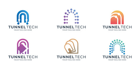 Set of Creative Tunnel logo with technology concept design template premium collection for business of company.