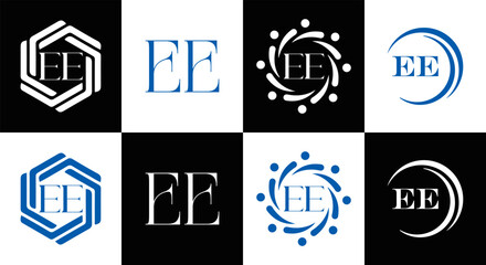 EE logo. E E design. WhitE EE letter. EE, E E letter logo SET design. Initial letter EE linked circle uppercase monogram logo. E E letter logo SET vector design. EE letter logo design	
