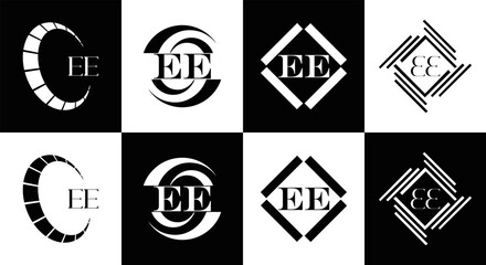 EE logo. E E design. WhitE EE letter. EE, E E letter logo SET design. Initial letter EE linked circle uppercase monogram logo. E E letter logo SET vector design. EE letter logo design	
