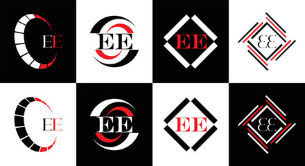 EE logo. E E design. WhitE EE letter. EE, E E letter logo SET design. Initial letter EE linked circle uppercase monogram logo. E E letter logo SET vector design. EE letter logo design	
