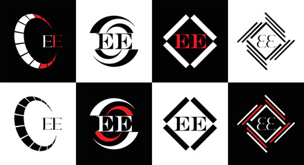 EE logo. E E design. WhitE EE letter. EE, E E letter logo SET design. Initial letter EE linked circle uppercase monogram logo. E E letter logo SET vector design. EE letter logo design	
