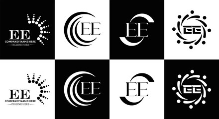 EE logo. E E design. WhitE EE letter. EE, E E letter logo SET design. Initial letter EE linked circle uppercase monogram logo. E E letter logo SET vector design. EE letter logo design	
