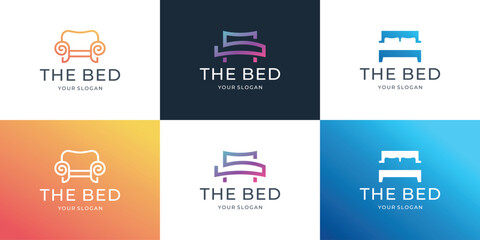 bed logo design collection. colorful Minimalist Bed icon vector, pillow bed design, bed collection premium.