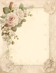 Vintage Wedding Scrapbook Paper Journal, Lace, Florals, flowers, empty space, green, pink, ivory, white