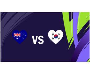 Australia And Korea Republic Match Flags Heart Asian Nations 2023 Emblems Teams Countries Asian Football Symbol Logo Design Vector Illustration