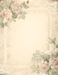 Vintage Wedding Scrapbook Paper Journal, Lace, Florals, flowers, empty space, green, pink, ivory, white, border