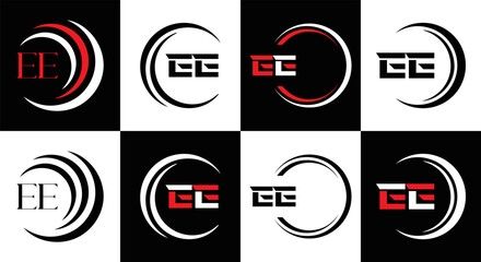 EE logo. E E design. WhitE EE letter. EE, E E letter logo SET design. Initial letter EE linked circle uppercase monogram logo. E E letter logo SET vector design. EE letter logo design	
