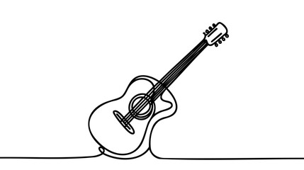 One single line drawing of wooden classic acoustic guitar.