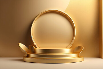 Product Showcase golden podium on golden background, Best for marketing and advertisement