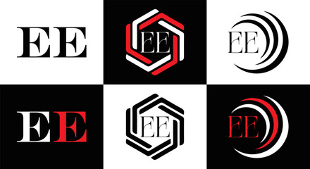 EE logo. E E design. WhitE EE letter. EE, E E letter logo SET design. Initial letter EE linked circle uppercase monogram logo. E E letter logo SET vector design. EE letter logo design	
