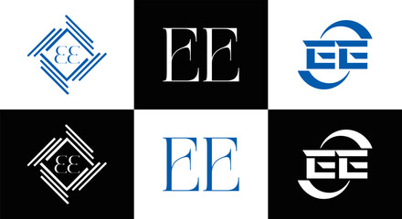 EE logo. E E design. WhitE EE letter. EE, E E letter logo SET design. Initial letter EE linked circle uppercase monogram logo. E E letter logo SET vector design. EE letter logo design	

