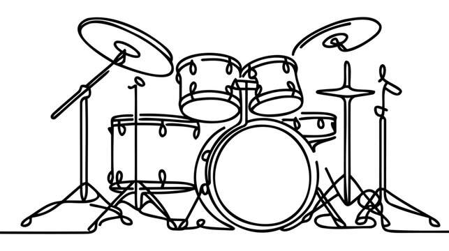 recommend clip art: One single line drawing of drum band set. Percussion music instruments concept.