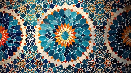 Abstract background detail of moroccan mosaic tiles, ai generative - obrazy, fototapety, plakaty