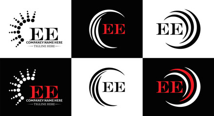 EE logo. E E design. WhitE EE letter. EE, E E letter logo SET design. Initial letter EE linked circle uppercase monogram logo. E E letter logo SET vector design. EE letter logo design	
