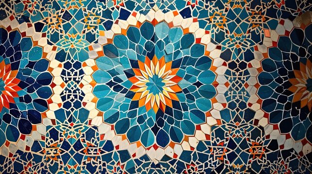 Abstract background detail of moroccan mosaic tiles, ai generative