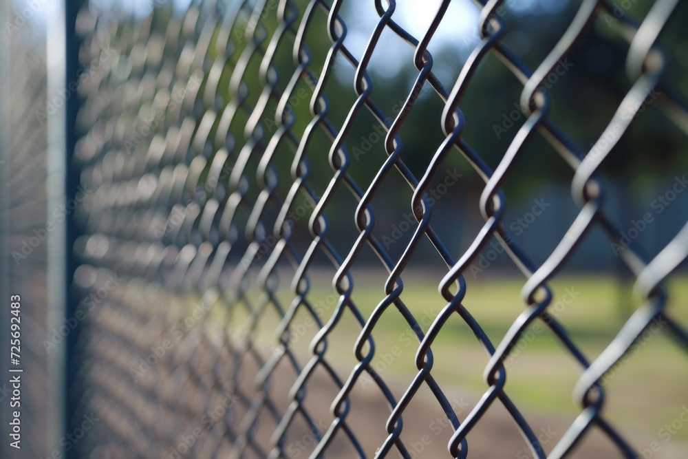Poster a detailed view of a chain link fence. can be used to depict security, boundaries, or confinement