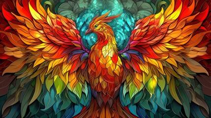 Obraz premium Stained glass window background with colorful Falcon or eagle abstract
