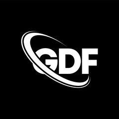 GDF logo. GDF letter. GDF letter logo design. Initials GDF logo linked with circle and uppercase monogram logo. GDF typography for technology, business and real estate brand.