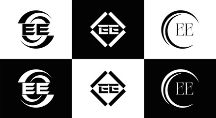 EE logo. E E design. WhitE EE letter. EE, E E letter logo SET design. Initial letter EE linked circle uppercase monogram logo. E E letter logo SET vector design. EE letter logo design	
