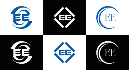 EE logo. E E design. WhitE EE letter. EE, E E letter logo SET design. Initial letter EE linked circle uppercase monogram logo. E E letter logo SET vector design. EE letter logo design	
