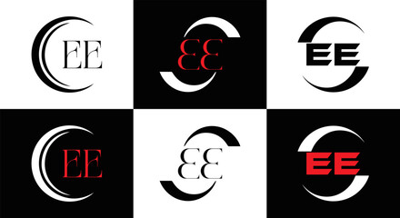 EE logo. E E design. WhitE EE letter. EE, E E letter logo SET design. Initial letter EE linked circle uppercase monogram logo. E E letter logo SET vector design. EE letter logo design	
