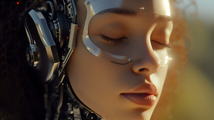 Portrait of female robot, android face, Artificial intelligence concept render 3d illustration