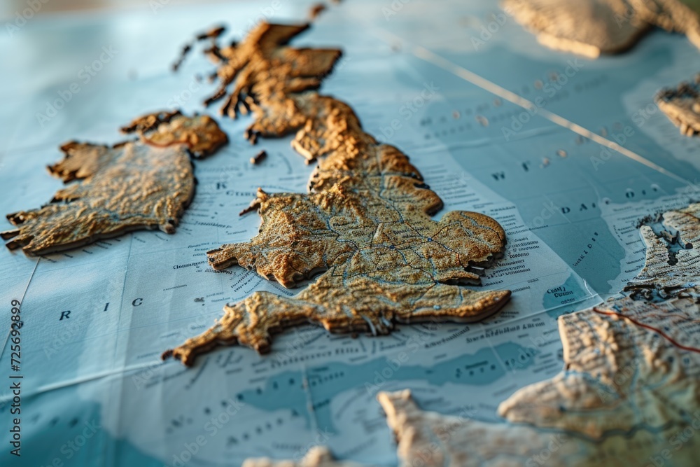 Poster a close-up view of a map placed on a table. perfect for travel blogs or educational materials
