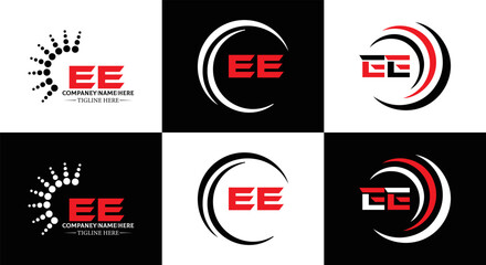 EE logo. E E design. WhitE EE letter. EE, E E letter logo SET design. Initial letter EE linked circle uppercase monogram logo. E E letter logo SET vector design. EE letter logo design	
