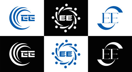 EE logo. E E design. WhitE EE letter. EE, E E letter logo SET design. Initial letter EE linked circle uppercase monogram logo. E E letter logo SET vector design. EE letter logo design	
