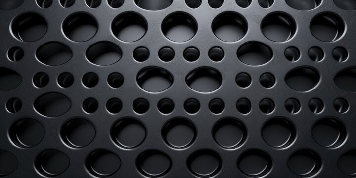 A detailed view of a metal surface with small holes. This image can be used to depict textures, industrial design, or abstract patterns.