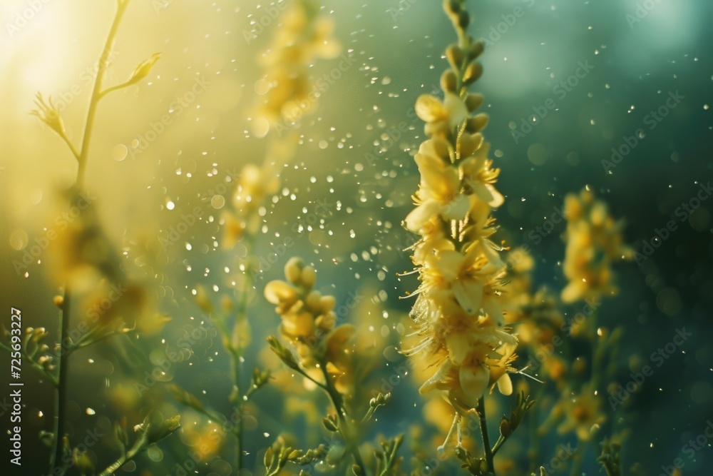 Poster A bunch of yellow flowers in a field. Perfect for adding a touch of nature and vibrancy to any project