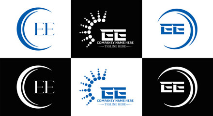 EE logo. E E design. WhitE EE letter. EE, E E letter logo SET design. Initial letter EE linked circle uppercase monogram logo. E E letter logo SET vector design. EE letter logo design	
