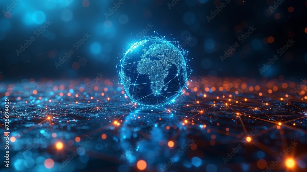 Aufkleber This image illustrates the use of digital technology for energy digitization and communication for internet businesses. The network on earth and the internet of things are represented together in this