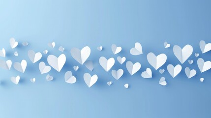 Paper composition in the shape of flying hearts on blue background, vector symbol of love for women. Happy Women's,