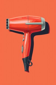 A red blow dryer sitting on top of an orange background. This picture can be used for haircare or beauty-related content