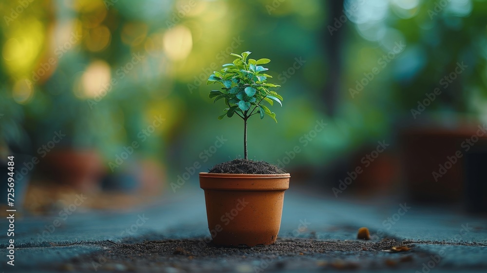 Poster tree growing in a digital plant pot. convergence of technology and ecology. concepts of green comput